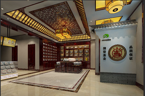 排浦镇古朴典雅的中式茶叶店大堂设计效果图