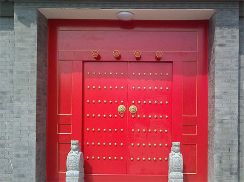 排浦镇中国传统四合院系列朱红色中式木制大门木作